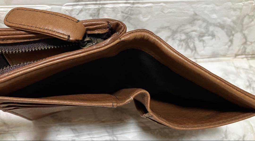 genten ブラウンレザー 二つ折り財布 牛革 未使用品