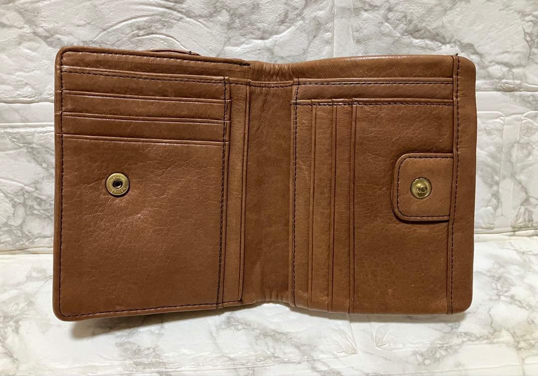genten ブラウンレザー 二つ折り財布 牛革 未使用品