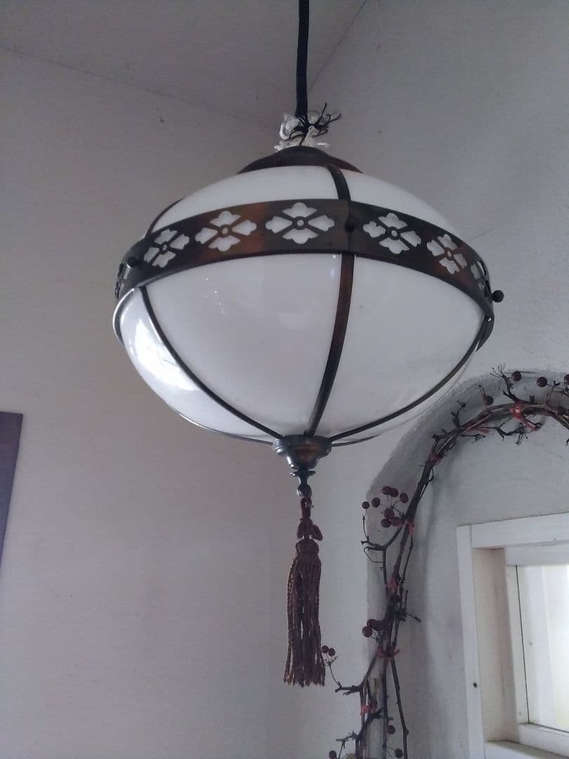 古い照明　電笠　ランプシェード　乳白色　アンティーク　昭和レトロ　大正ロマン