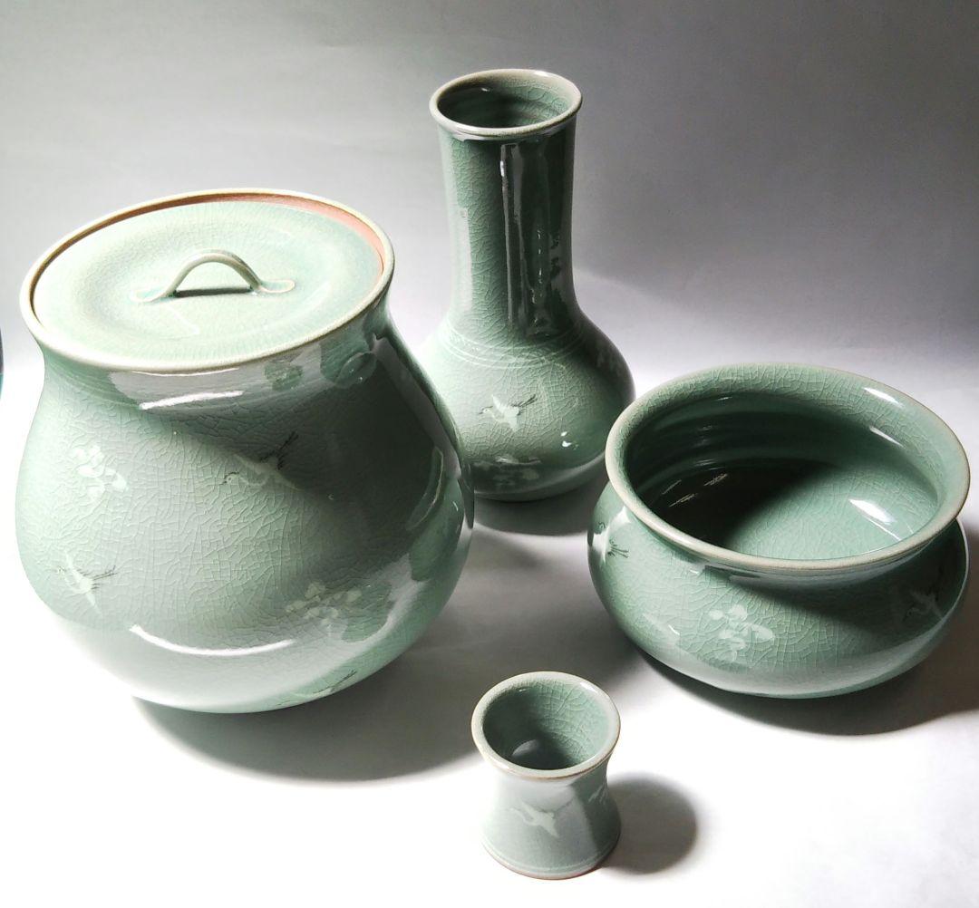 茶道具 皆具 高麗青磁雲鶴文 人間国宝 柳海剛 大徳寺 養徳院 東嶽箱