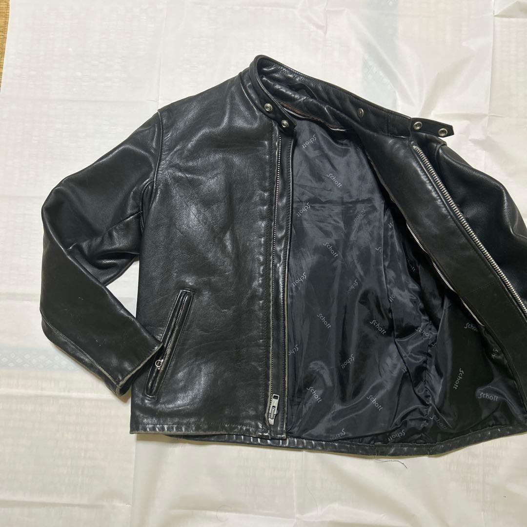 Schott ショット シングルライダース レザー 米国製 40 黒　中ボア無し