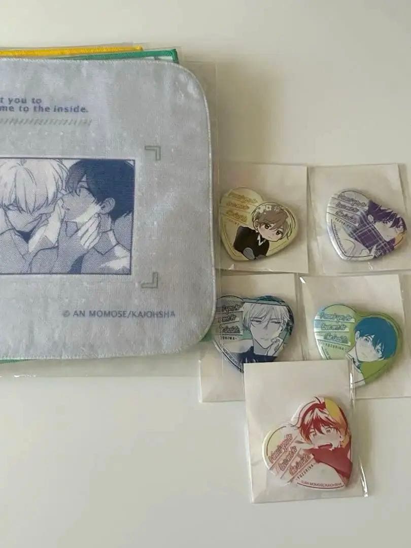 ナカまであいして くじ 缶バッジ5点セット+ハンカチ8枚セット