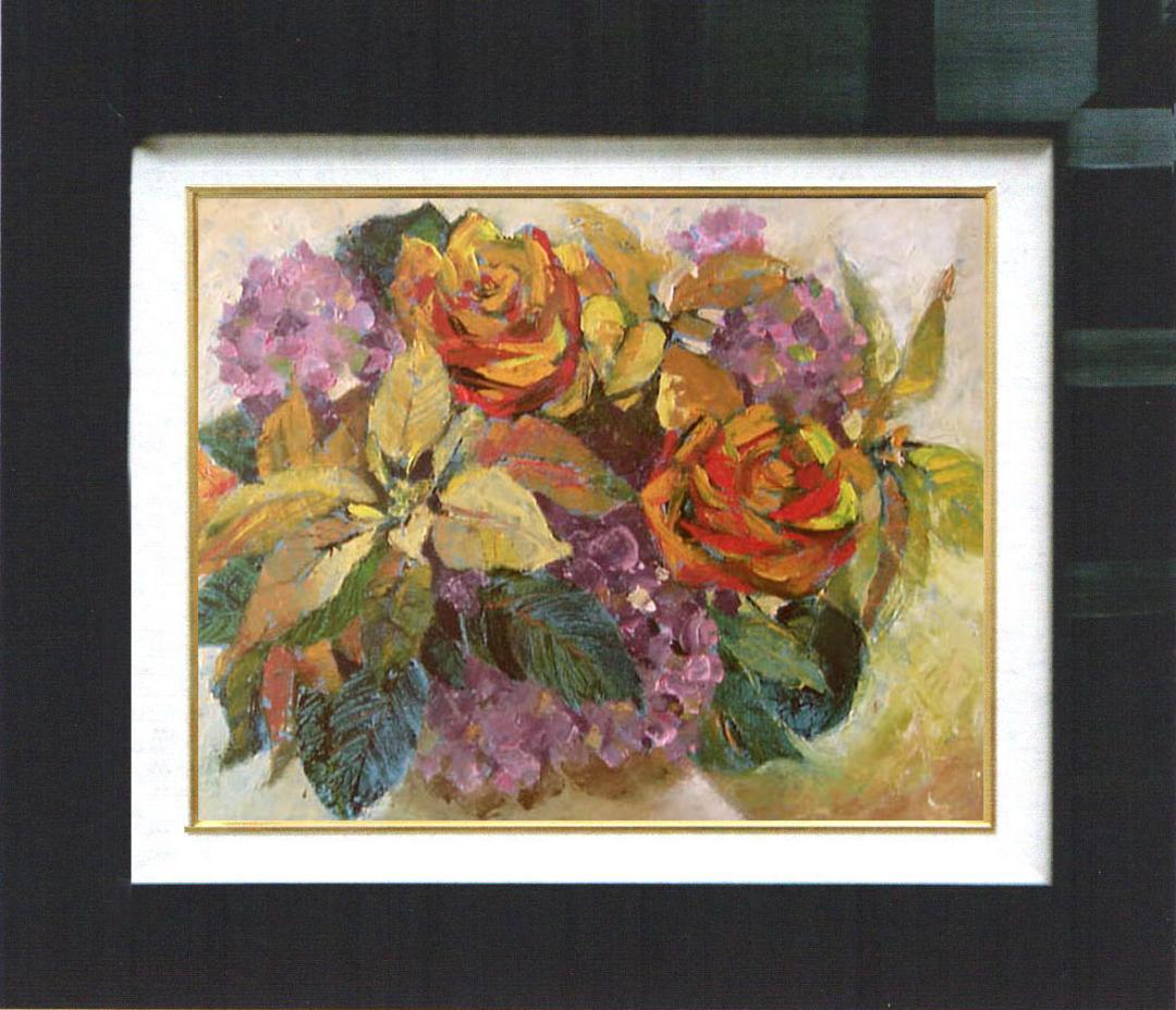 油絵 菅家令子 絵 絵画 インテリア 額付(黒）uF6-110202 花