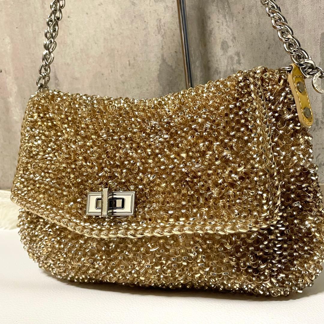 美品 アンテプリマ ワイヤーバッグ ルケット リング ビジュー 金具 ゴールド