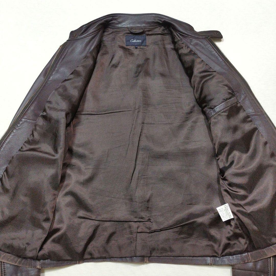 コレクティブ メンズビギ　シープスキンライダースジャケット　ユーズド加工　茶　L