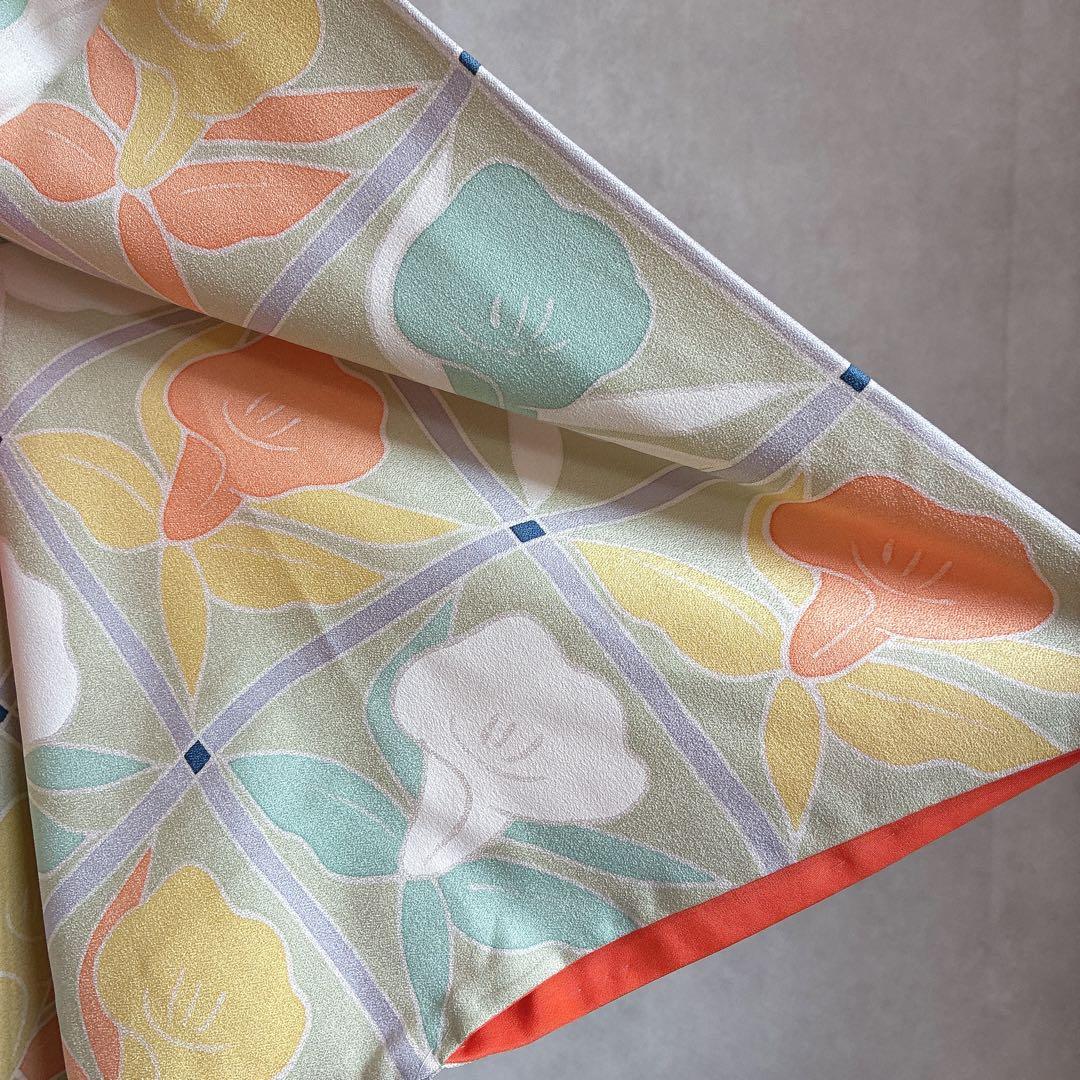小紋　フルセット　着物　正絹　パステルカラー　紬の帯　しつけ付き　普段着物　J6