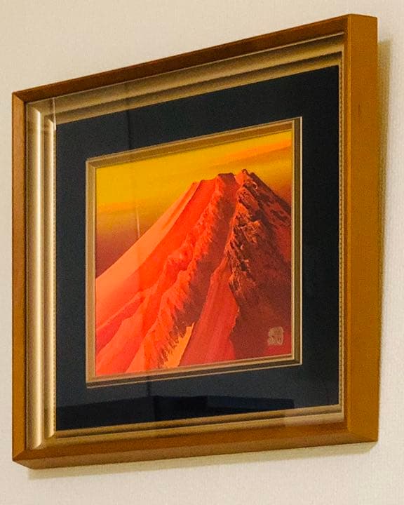 【美品】赤富士　絵画　立体感ある赤富士