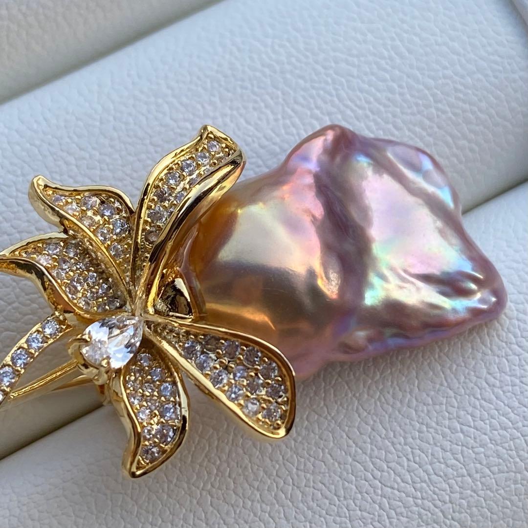 本真珠　淡水バロックパール両用ブローチ/ネックレストップ　紫ゴールドBL034