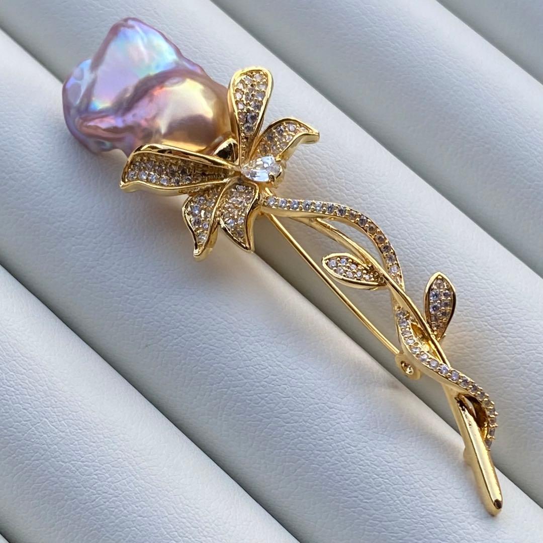 本真珠　淡水バロックパール両用ブローチ/ネックレストップ　紫ゴールドBL034