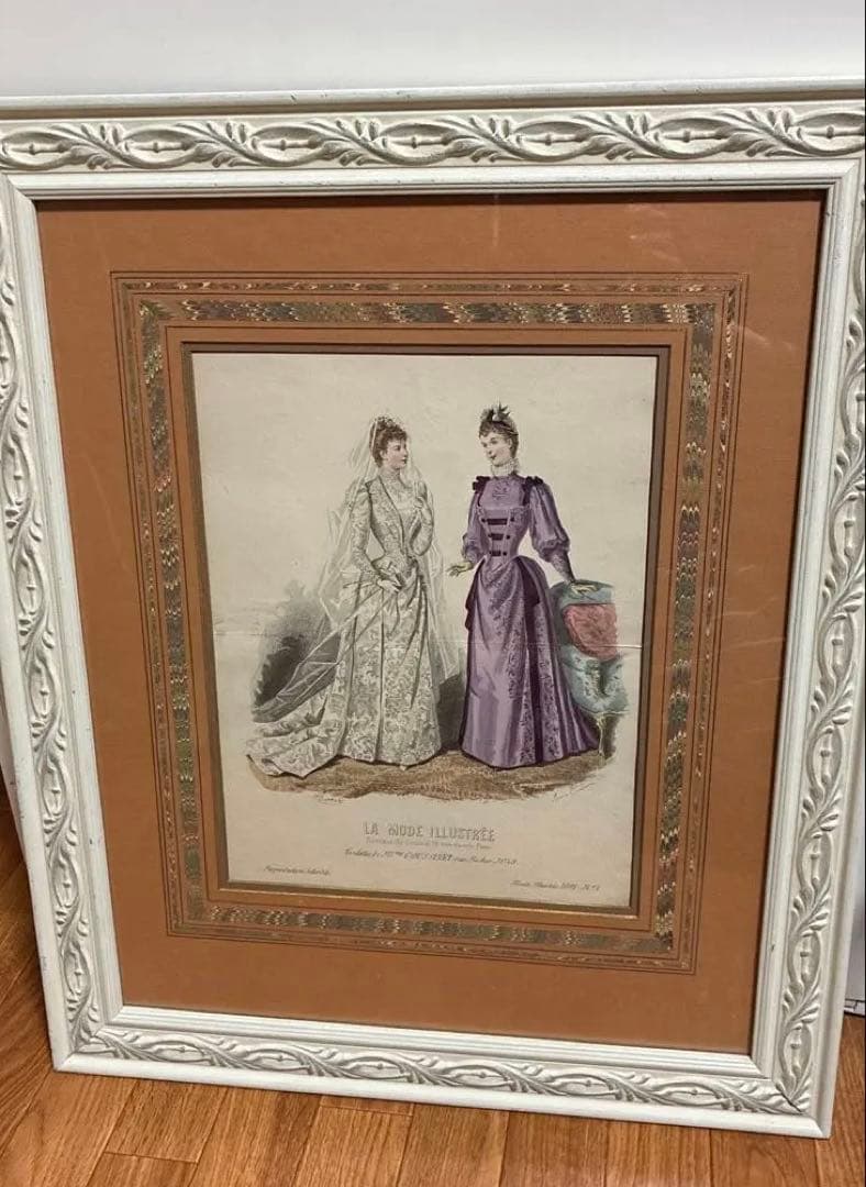 フランスアンティーク貴婦人版画　マーブル額装　最大サイズ