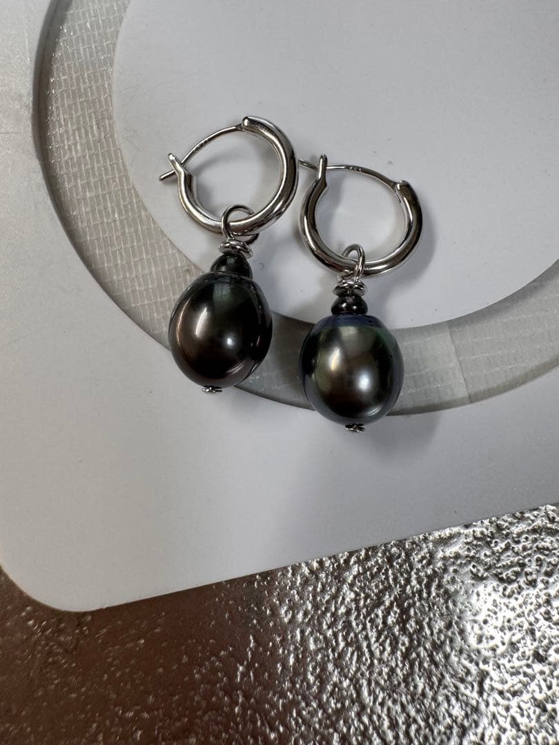 黒蝶真珠　パールピアス　フープピアス