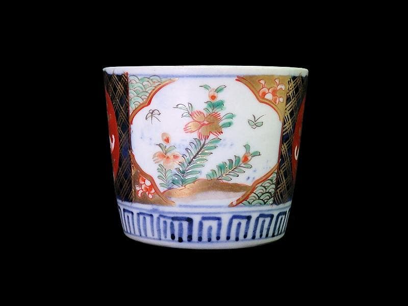 古伊万里　色絵　花に蝶の図　蕎麦猪口　B096AS-CSs