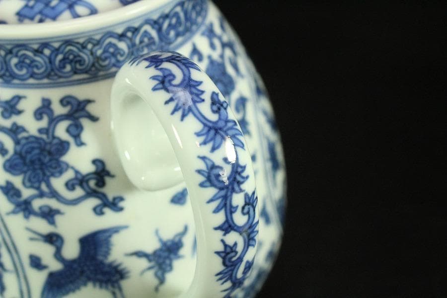 煎茶 桐山造 青花龍紋 水注 瓶 共箱 美品(K-A932)