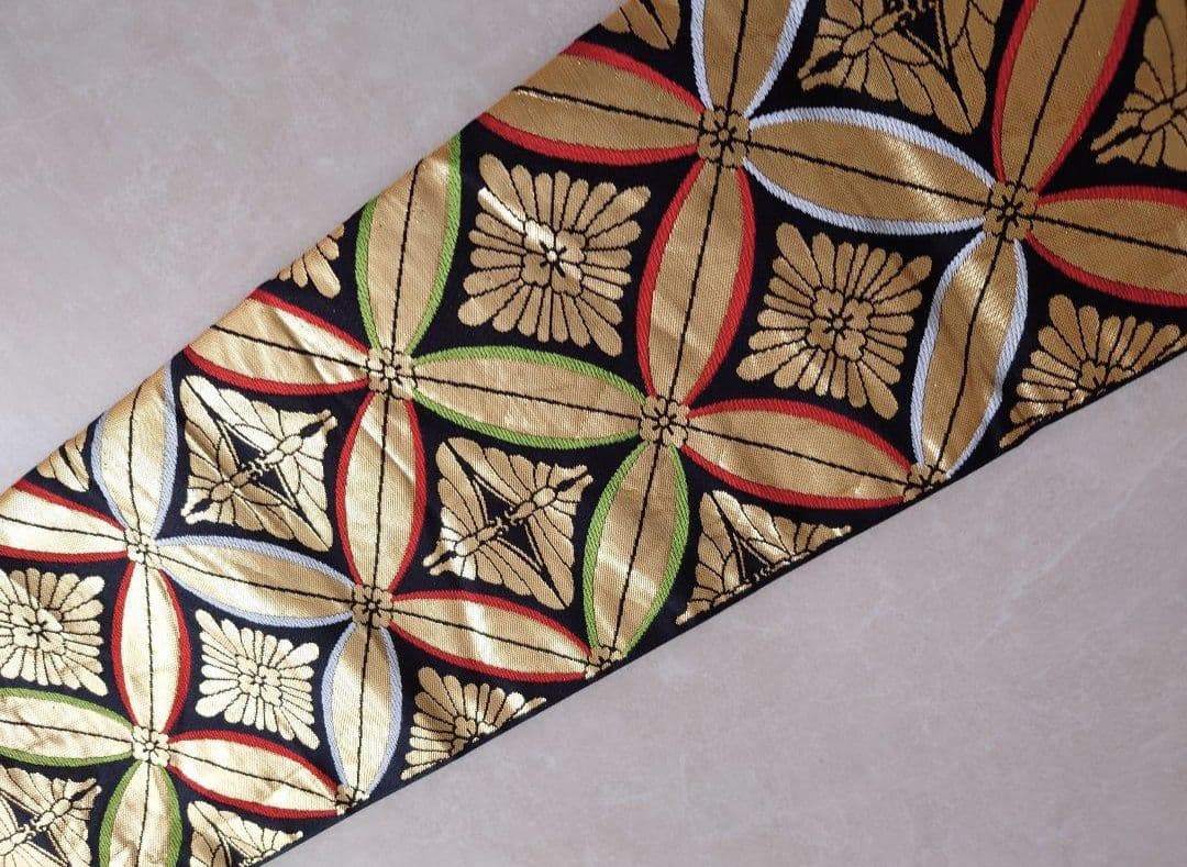 七五三　ハーフ成人式　ジュニア帯　袋帯からの作り帯　1点物　七宝　黒金