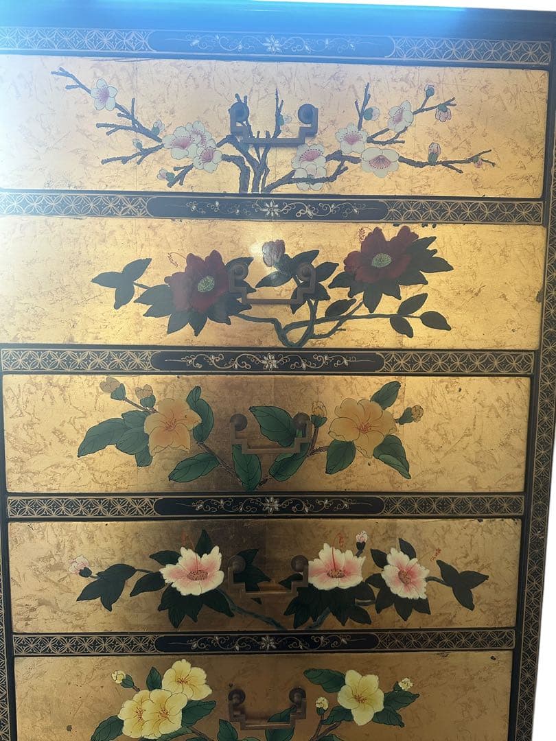 【大幅値下げ！】和風 蒔絵風 ジュエリーシェルフ ビロード張り 6段棚 店舗什器