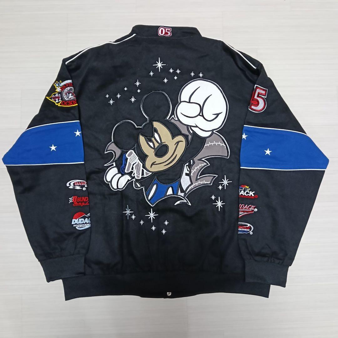 ミッキーマウス レーシングジャケット 刺繍 ワッペン ディズニー ブラック