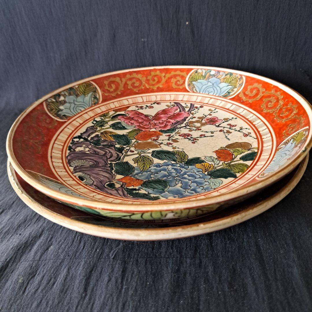 「華やかに、九谷の皿を食卓に」 九谷焼色絵皿(直径21cm) 2客セット 骨董ア