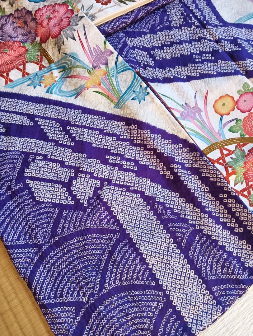 なっちゃん　振袖フルセット　絞りに型染　古典柄　美品　トールサイズ