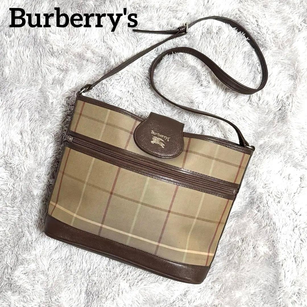 フィロ様★バーバリーズ ノバチェック ショルダーバッグ PVC×レザークロス