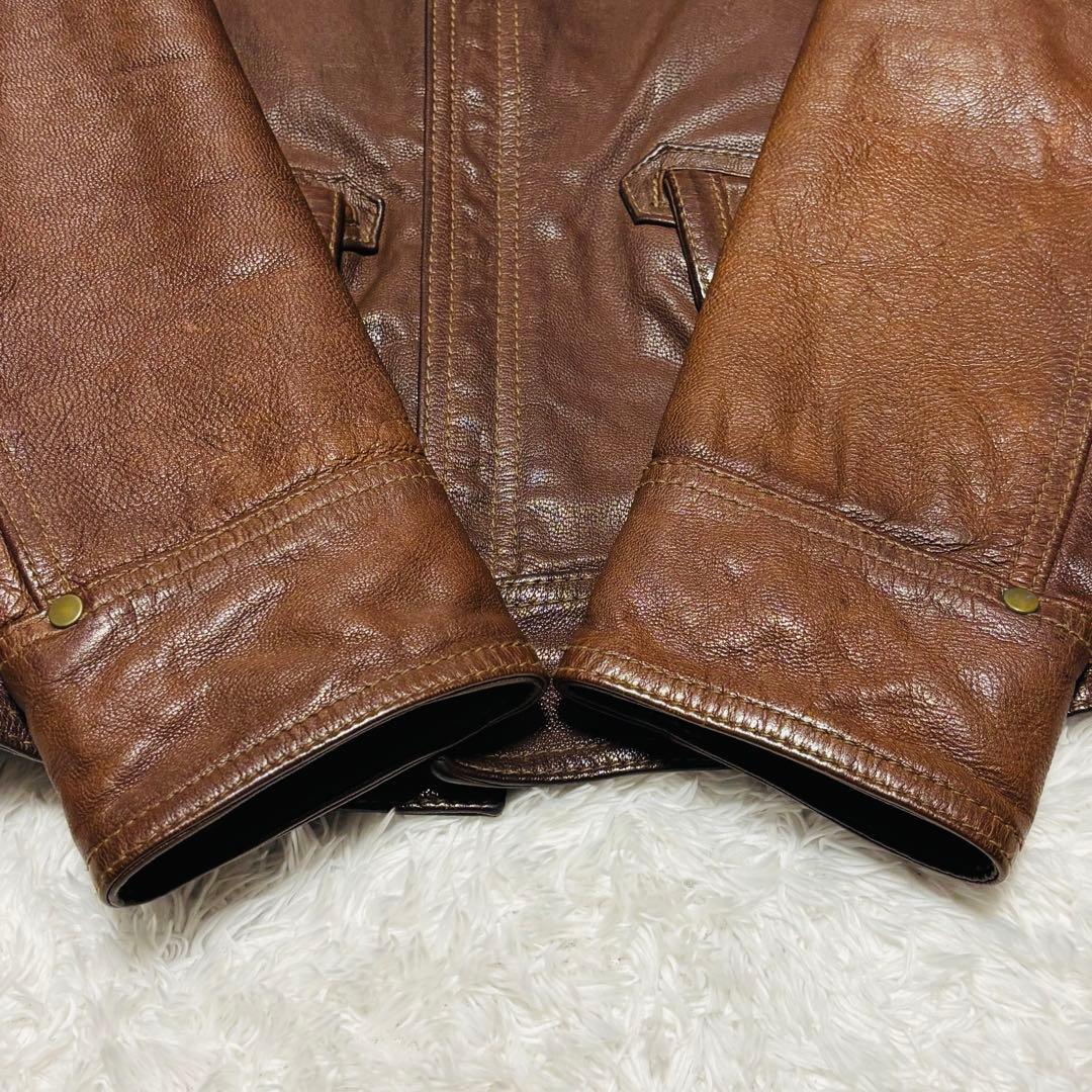 希少 HALB レザージャケット ゴートレザー ファー ブラウン ライダース