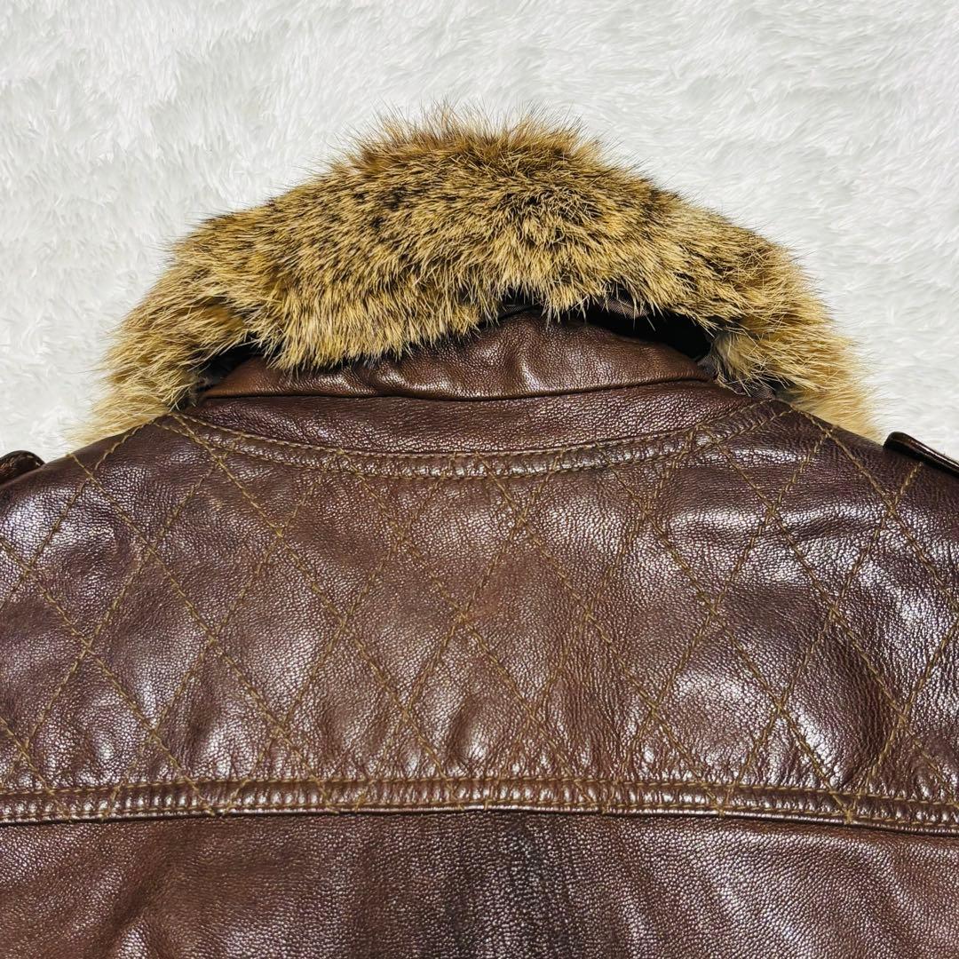 希少 HALB レザージャケット ゴートレザー ファー ブラウン ライダース