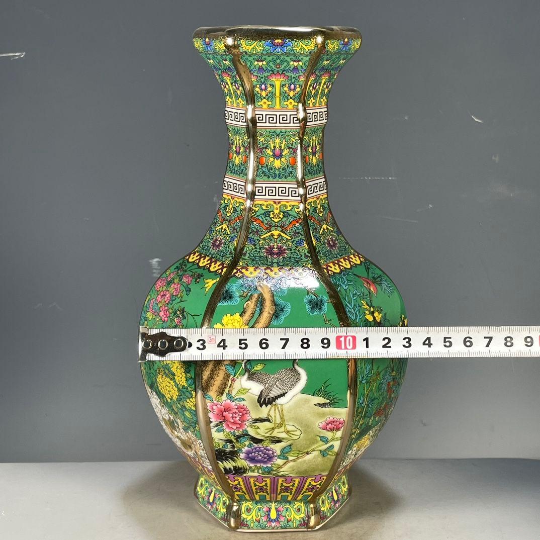 乾隆琺瑯彩花鳥紋六稜賞瓶 景徳鎮 陶磁器 装飾品 現代工芸品 美術品 置物