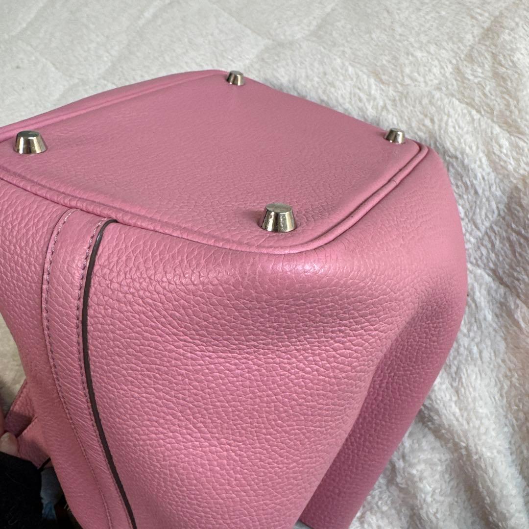 ピコタンロック風本革キューブバッグ　ピンク　レザーハンドバッグ