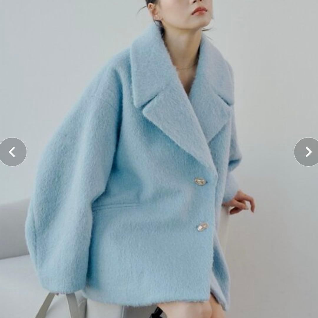 Chico金釦シャギールーズコート ブルー