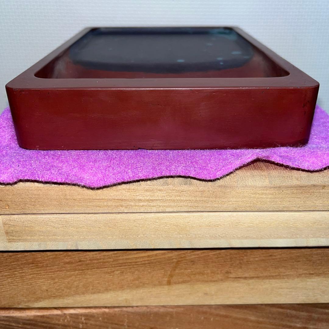 ⭕️紫雲石硯　名工　熊谷利夫　号　瑞泉　大型長方研　2kg超　石紋綺麗　共桐箱