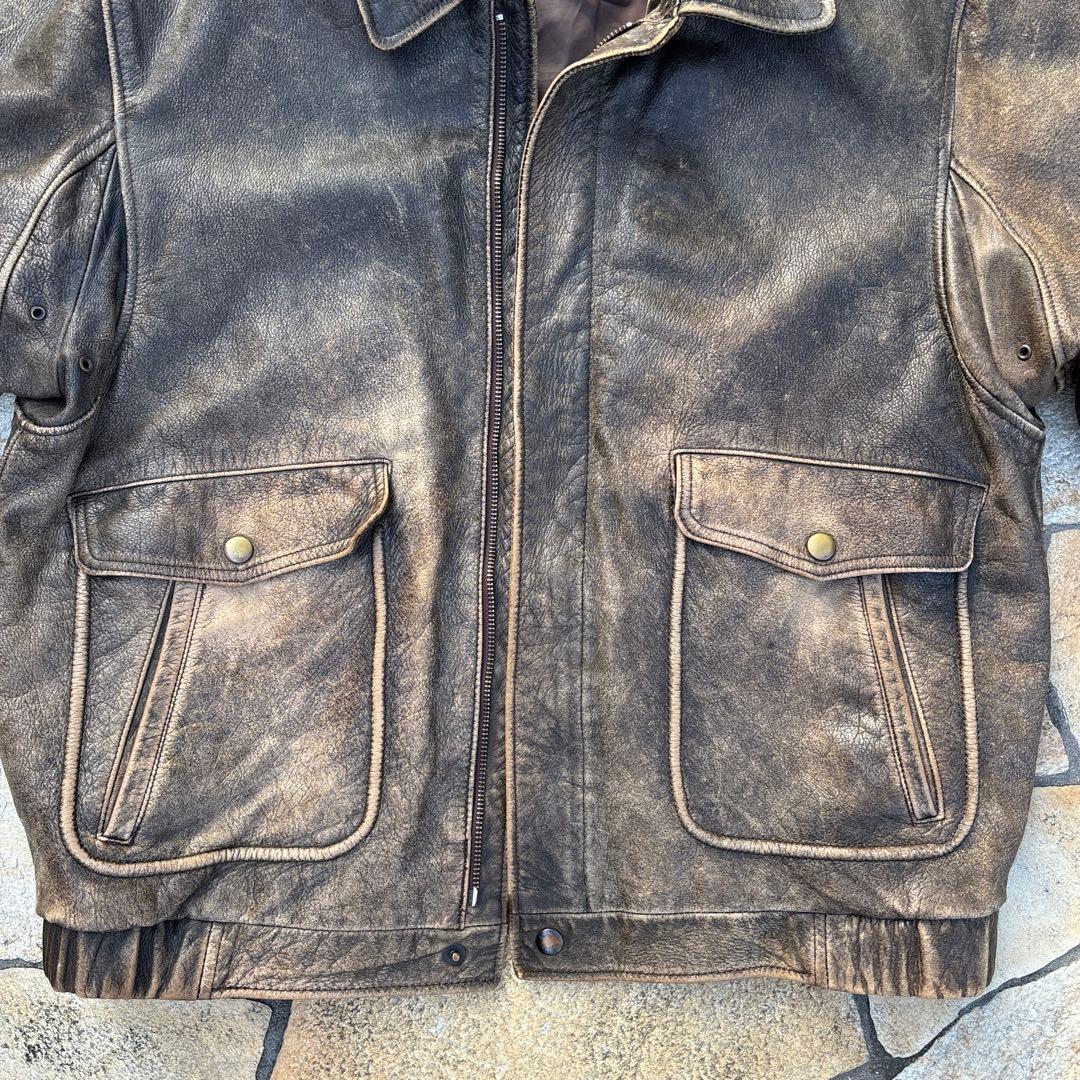 雰囲気抜群 90s 短丈 レザージャケット vintage ブラウン 古着 A2