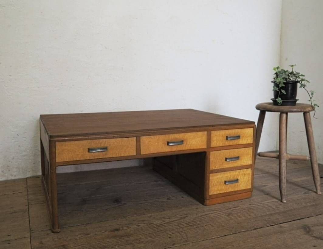 1045 ヴィンテージ　ロータイプ　片袖机　テーブル　古家具　引き出し　レトロ
