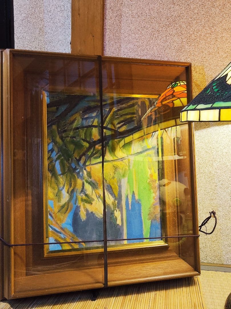 太田喜二郎【広沢の池】 油彩画 青緑色の風景画