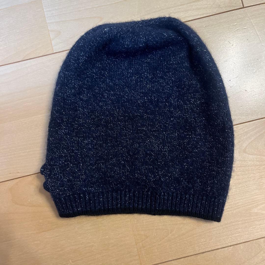 シャネル　ニット帽　ネイビー