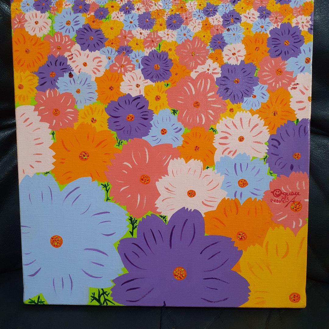 コスモス　ハッピーコスモス畑　画家小楠アキコ作品　F6号　アクリル絵具　額付き
