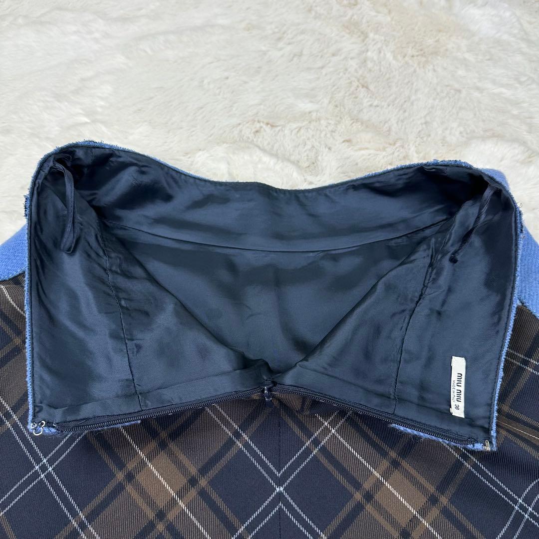 ✨美品✨miumiu チェック柄 Aラインスカート ウールモヘア混 上質 M