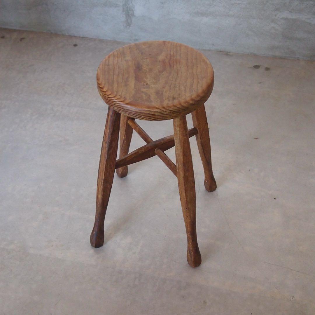 アンティーク 木製の古い丸椅子 スツール コーヒーテーブル