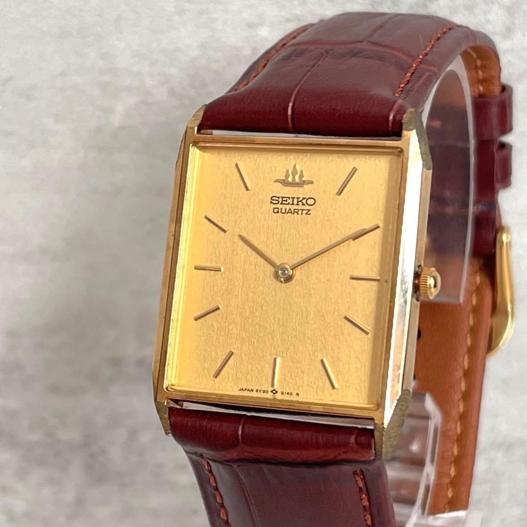稼動品　SEIKO セイコー　ゴールドケース　レクタンギュラー　タンク　腕時計