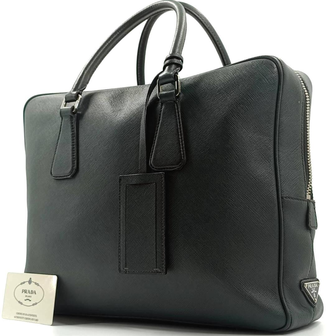 希少色 美品✨️プラダ　サフィアーノレザー　ビジネスバッグ　三角ロゴ　深緑