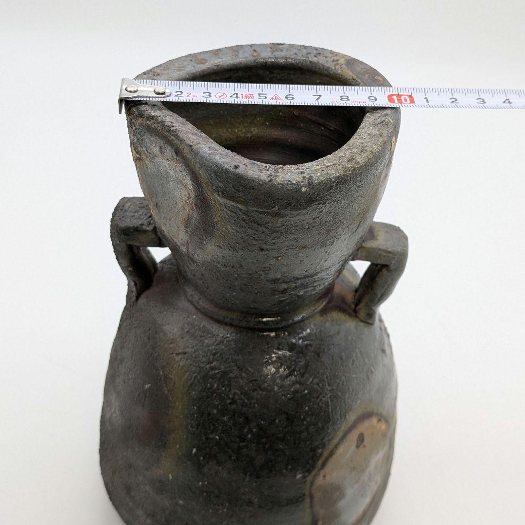 末石泰節 備前焼 窯変耳付花入 合箱合布栞 花器 フラワーベース 花瓶 置物