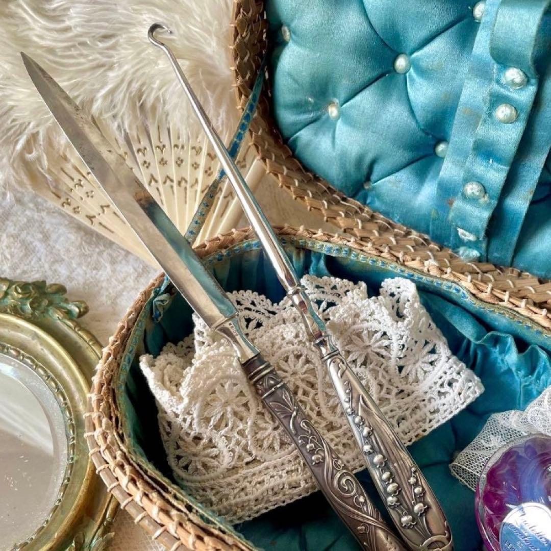 すずらんレリーフレターオープナー&シューボタンフック 2点　フランスアンティーク