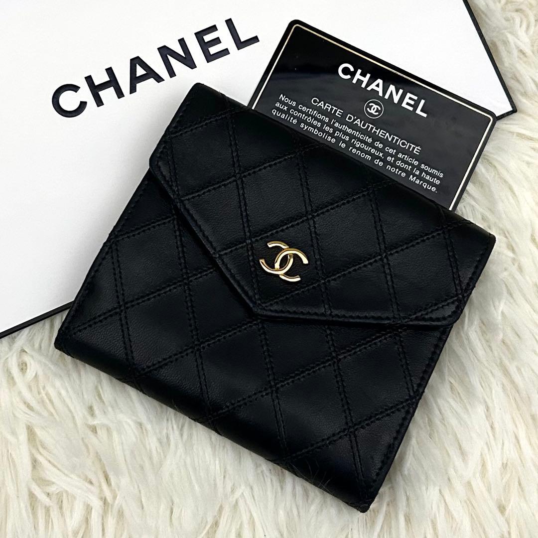 【美品】CHANEL シャネル ココマーク ビコローレ 二つ折り財布 ブラック