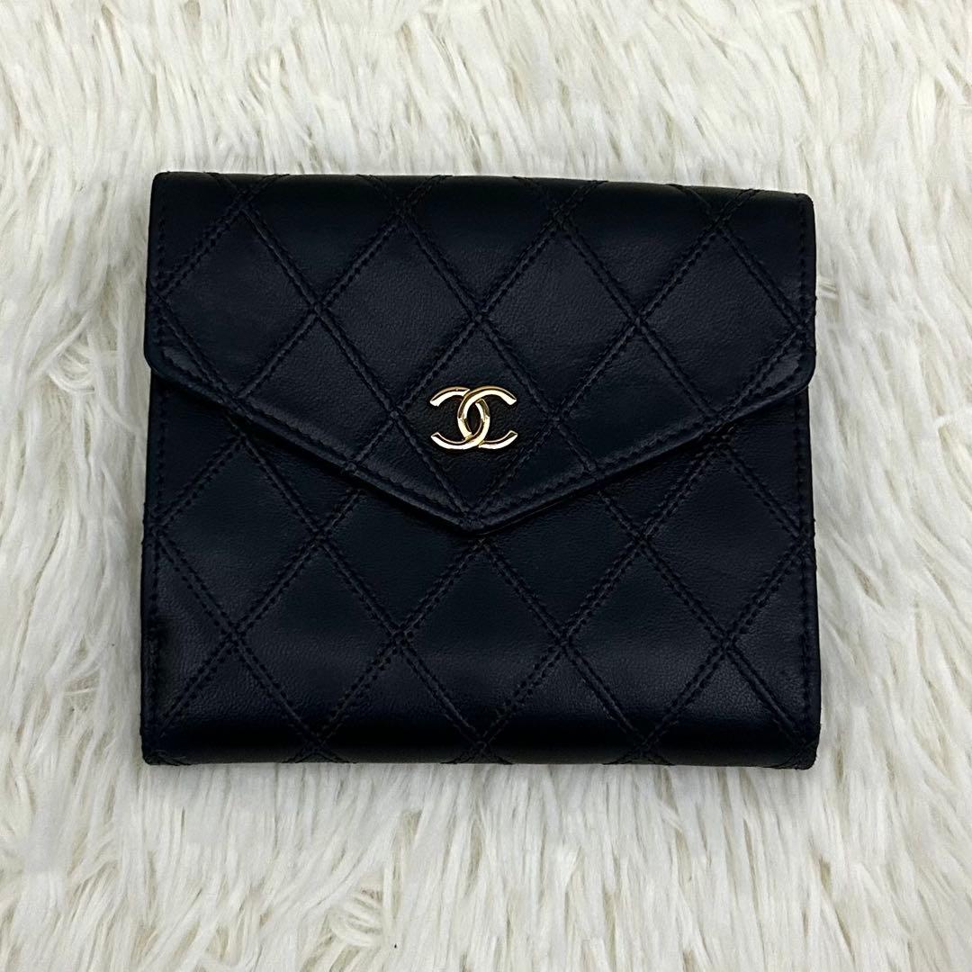 【美品】CHANEL シャネル ココマーク ビコローレ 二つ折り財布 ブラック