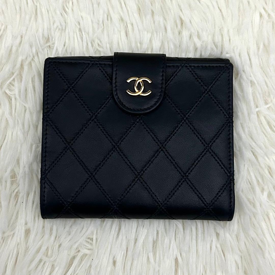 【美品】CHANEL シャネル ココマーク ビコローレ 二つ折り財布 ブラック
