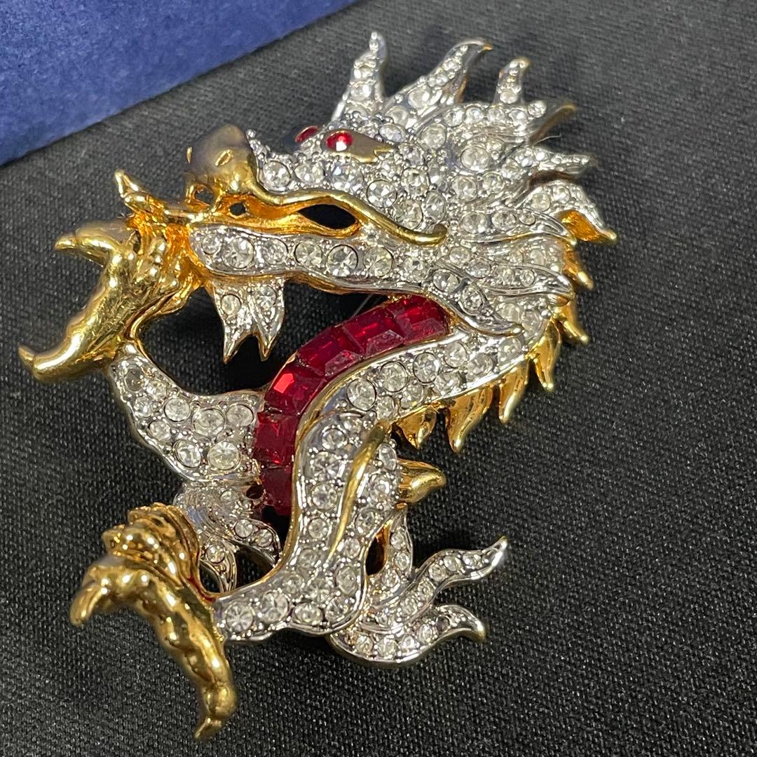 希少　SWAROVSKI　スワロフスキー　ドラゴン　龍　ブローチ　コサージュ