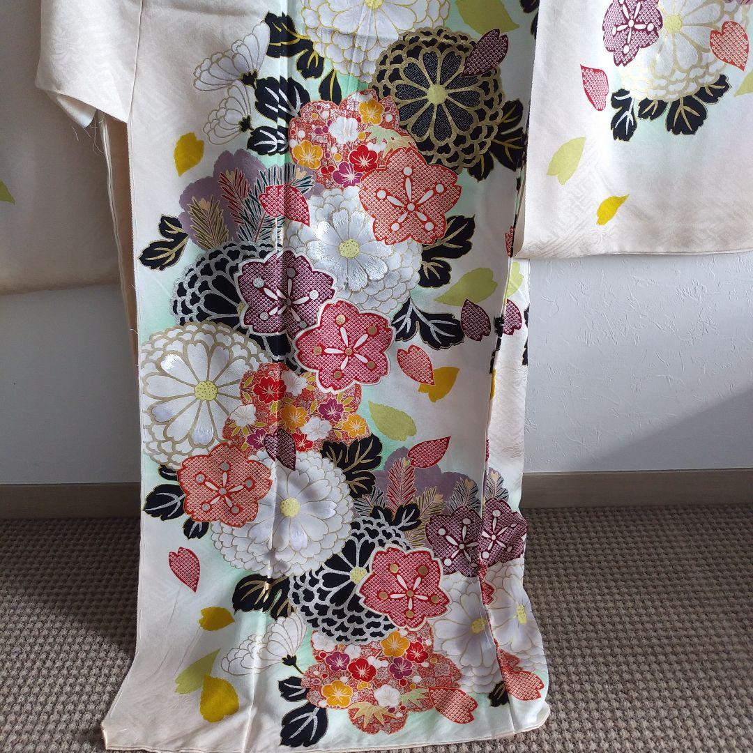 振袖 正絹 未仕立て 仮絵羽 白 クリーム アイボリー 成人式 着物生地