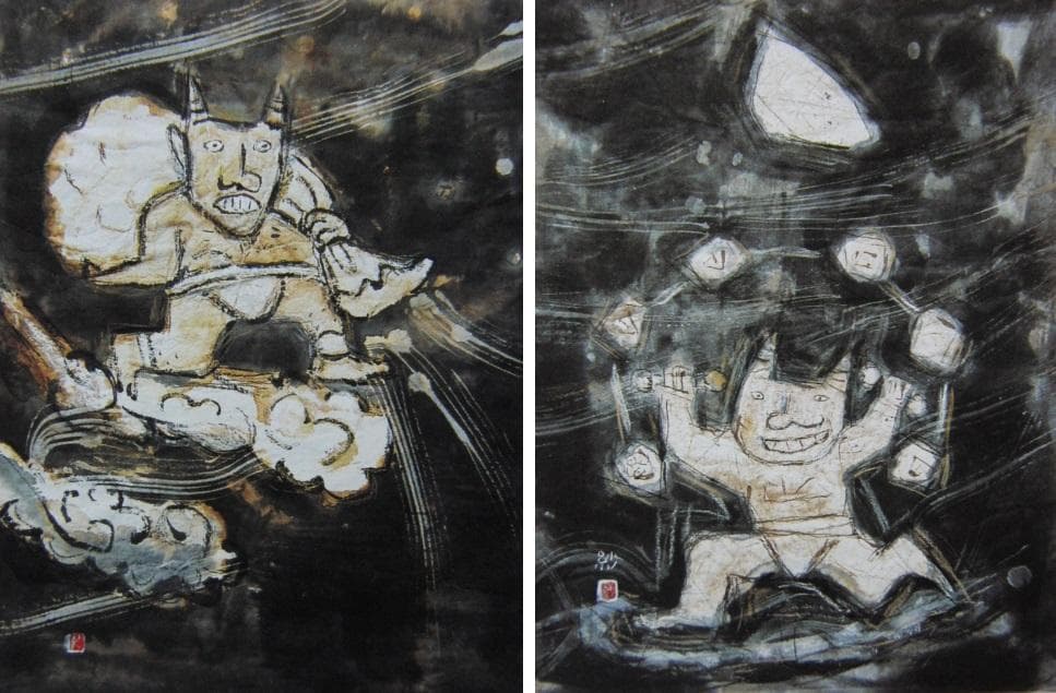 山口沙織、風神・雷神、希少な画集より、新品高級額装付、状態良好