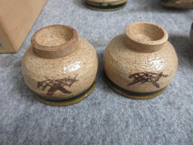 玉樹窯三宅紀保織部焼煎茶器揃え共箱附 [B27997]