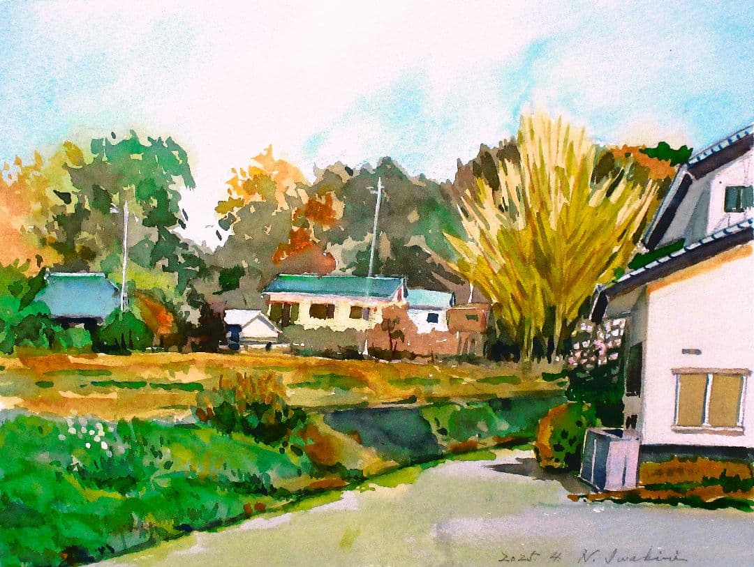 水彩画 田園風景 (春の息吹き)