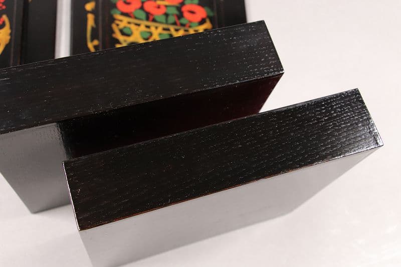 漆芸 山田平安堂 二代 呉藤友乗 花篭蒔絵 蓋物 五点 弁当箱 共箱 M837