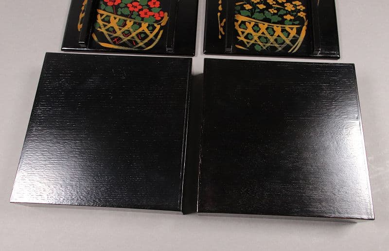 漆芸 山田平安堂 二代 呉藤友乗 花篭蒔絵 蓋物 五点 弁当箱 共箱 M837